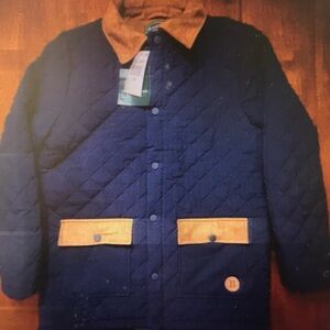 Men's Quilted Blue Jacket with Tan Accents